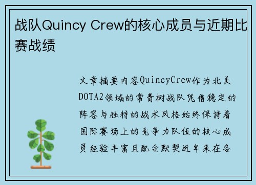 战队Quincy Crew的核心成员与近期比赛战绩